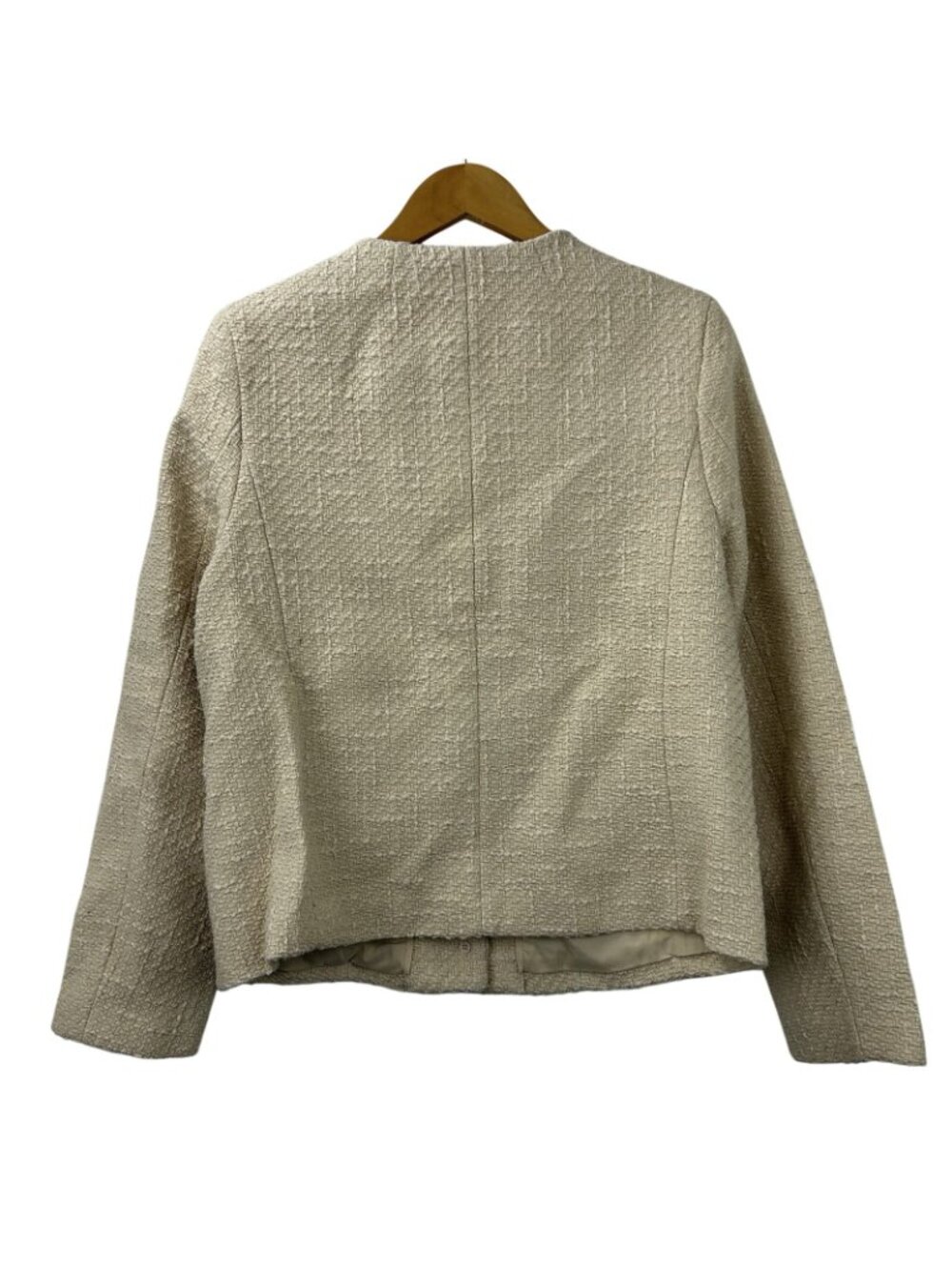 Quince Womens Size Large Stretch Tweed Collarless Jacket Ivory Coast Long Sleeve - Picture 4 of 16